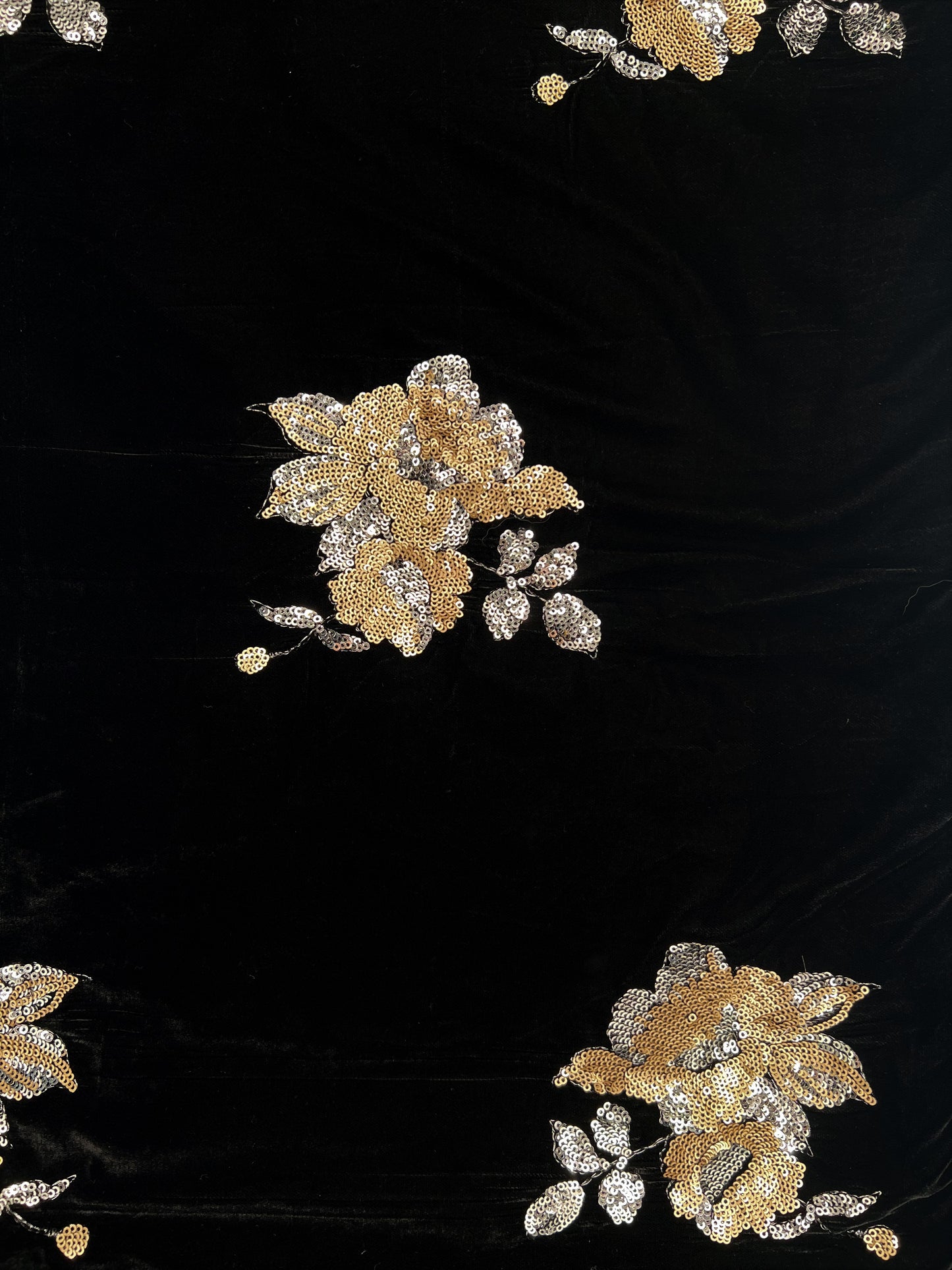 Velvet with gold/silver sequin embroidery