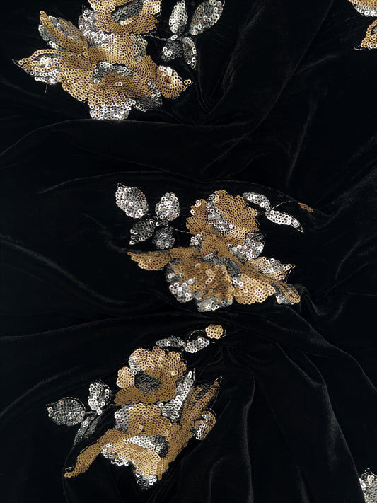 Velvet with gold/silver sequin embroidery