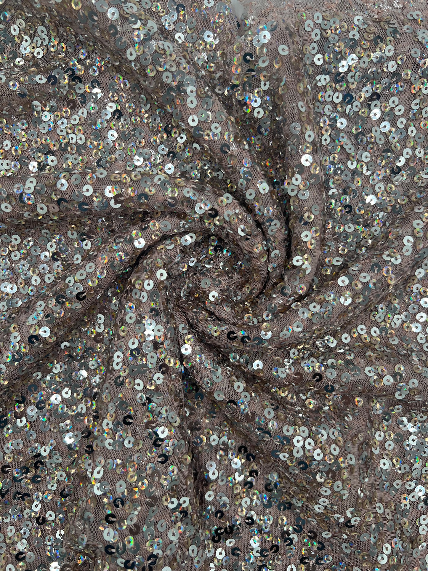 pink mesh rainbow silver sequin