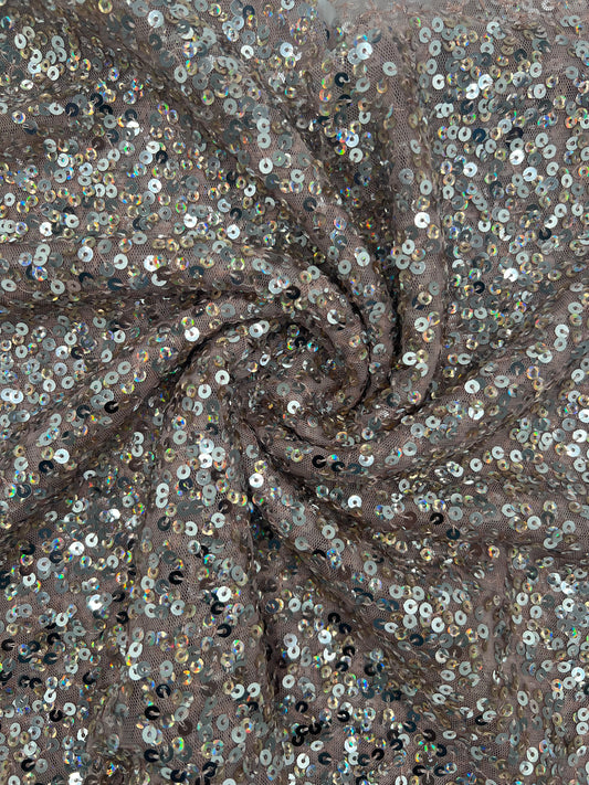 pink mesh rainbow silver sequin